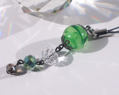 とんぼ玉 ストラップ グリーン 緑 大阪産 ガラス ビーズ 携帯 帯飾り
