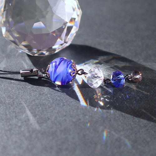 とんぼ玉 ストラップ ブルー 青 大阪産 ガラス ビーズ 携帯 帯飾り