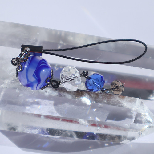 とんぼ玉 ストラップ ブルー 青 大阪産 ガラス ビーズ 携帯 帯飾り