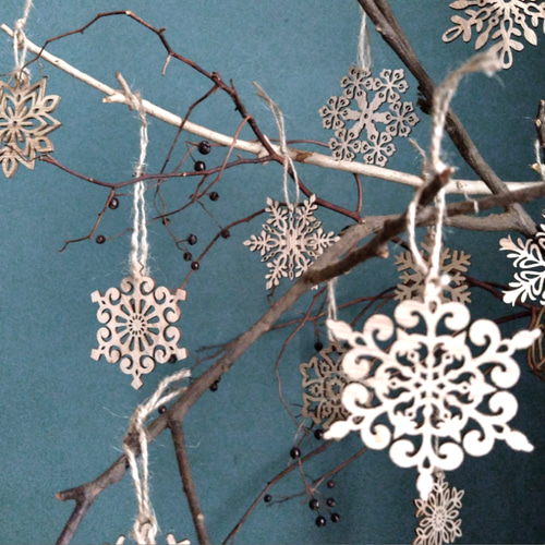 ①雪の結晶 クリスマス ツリーオーナメント ウッドオーナメント 木製