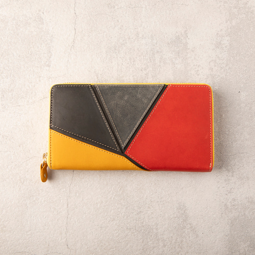 1点限り】長財布 本革 幾何学文様 カラフル 個性的 サンダーボルト 054