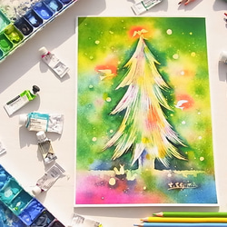 水彩画原画】雪色クリスマスツリー タペストリー・壁掛け てじまともこ