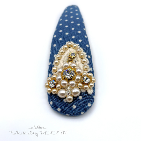 Crystal Bijou & Pearl Beads*长扣式发夹*Big Size*BLUE 第3張的照片