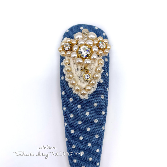 Crystal Bijou & Pearl Beads*长扣式发夹*Big Size*BLUE 第4張的照片