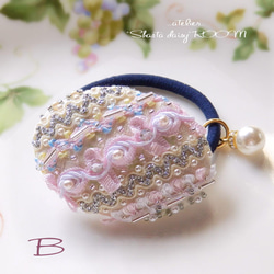 Braid＆Beads刺繡*绑发橡皮筋*“椭圆型”*with Pearl Charm*J 第7張的照片