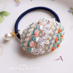 Braid＆Beads刺繡*绑发橡皮筋*“椭圆型”*with Pearl Charm*J 第4張的照片