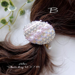 Braid＆Beads刺繡*绑发橡皮筋*“椭圆型”*with Pearl Charm*J 第8張的照片