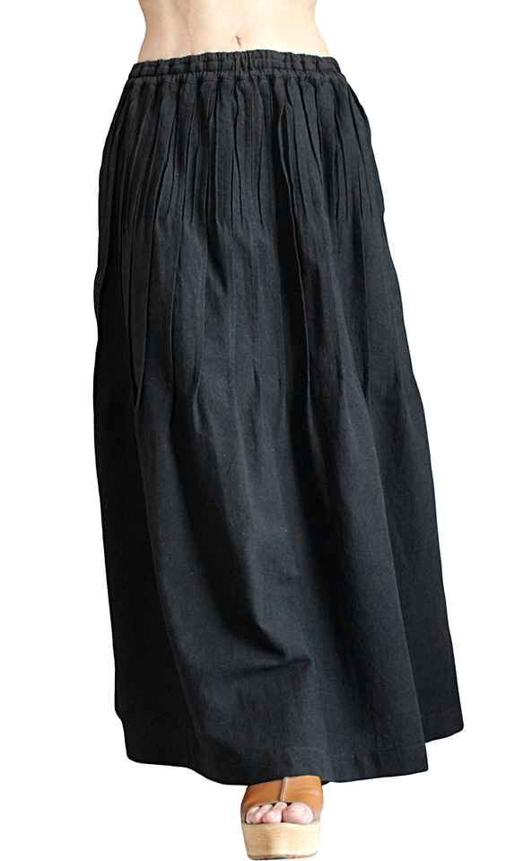 ジョムトン手織綿ピンタック入りスカート 黒 （SRL-002-01） 4枚目の画像