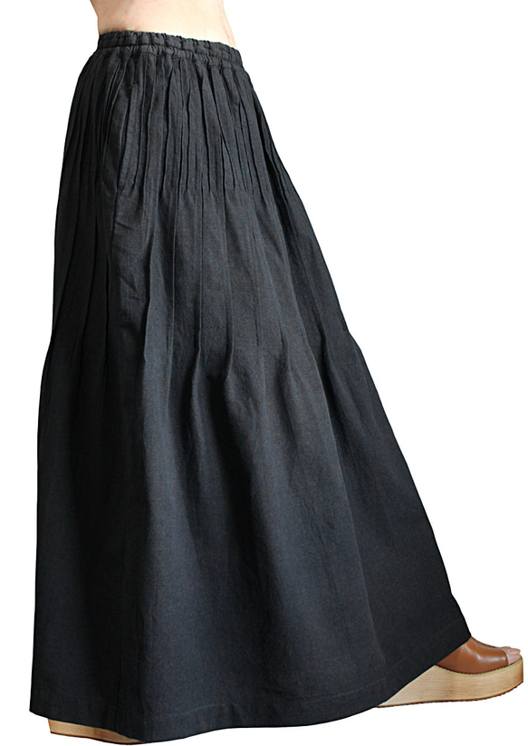 ジョムトン手織綿ピンタック入りスカート 黒 （SRL-002-01） 5枚目の画像