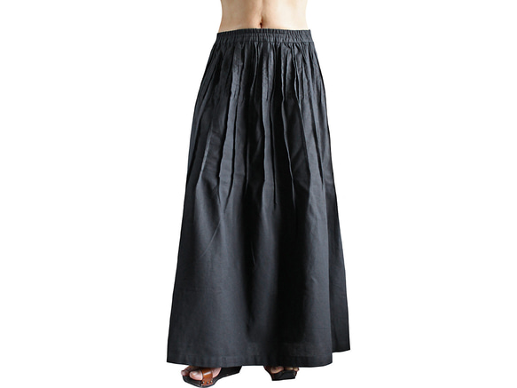 ジョムトン手織綿ピンタック入りスカート 黒 （SRL-002-01） 1枚目の画像