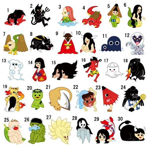 日本の妖怪、原画イラスト全18枚セット