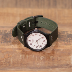 f HM社 糸使用♪ CASIO MQ24専用 アリゾナレザー革ベルト 腕時計 カーキ 3枚目の画像