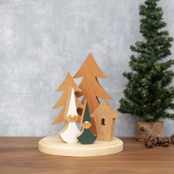 クリスマス オブジェ セット Ａ｜置物 ツリー トムテ 妖精 木製 ハウス 小屋 雑貨 ナチュラル 冬 無垢 2枚目の画像