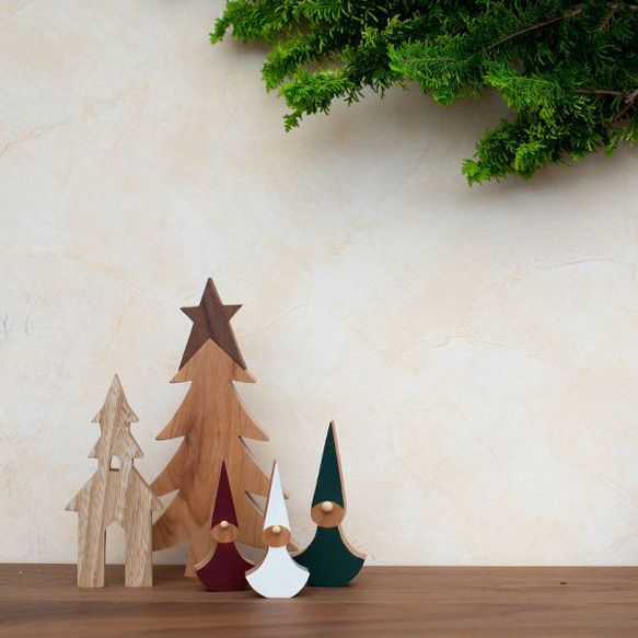 クリスマス オブジェ セット Ａ｜置物 ツリー トムテ 妖精 木製 ハウス 小屋 雑貨 ナチュラル 冬 無垢 12枚目の画像