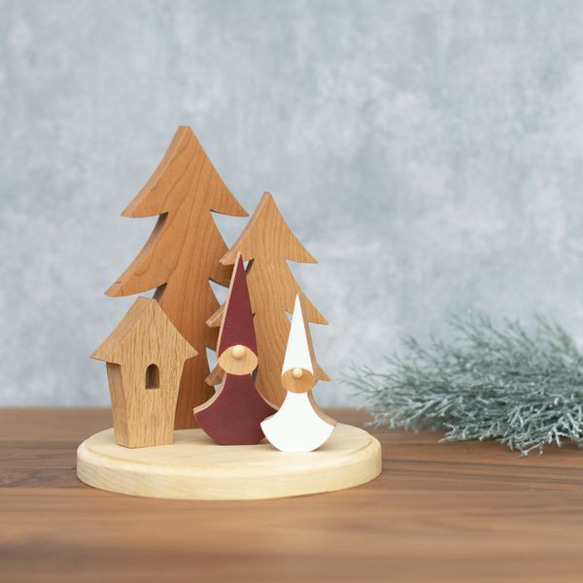 クリスマス オブジェ セット Ａ｜置物 ツリー トムテ 妖精 木製 ハウス 小屋 雑貨 ナチュラル 冬 無垢 9枚目の画像