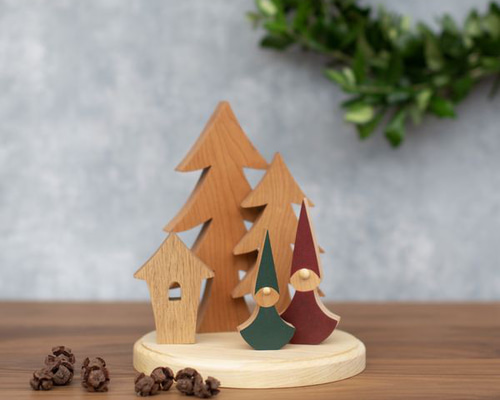 クリスマス オブジェ セット A｜置物 ツリー トムテ 妖精 木製 ハウス