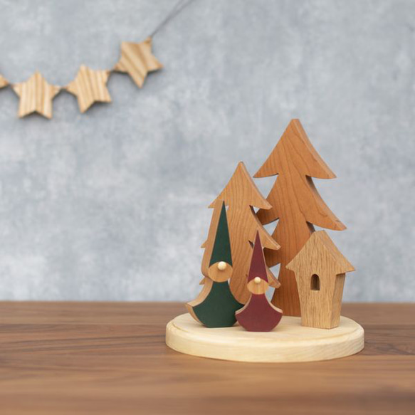 クリスマス オブジェ セット Ａ｜置物 ツリー トムテ 妖精 木製 ハウス 小屋 雑貨 ナチュラル 冬 無垢 7枚目の画像