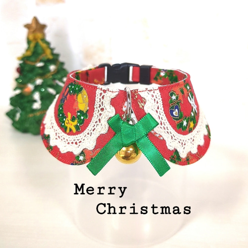 ぶんちゃん、クリスマスリボン(赤⑥)わんちゃん猫ちゃん用首輪 ぶん