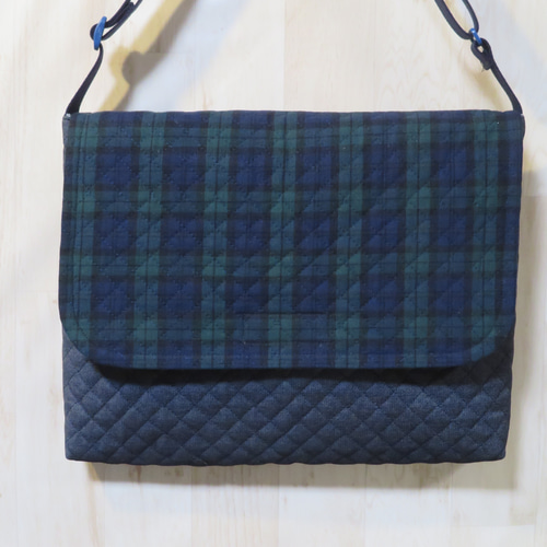 セミオーダー図書袋☆ブラックウォッチキルト×デニム 紺タータン