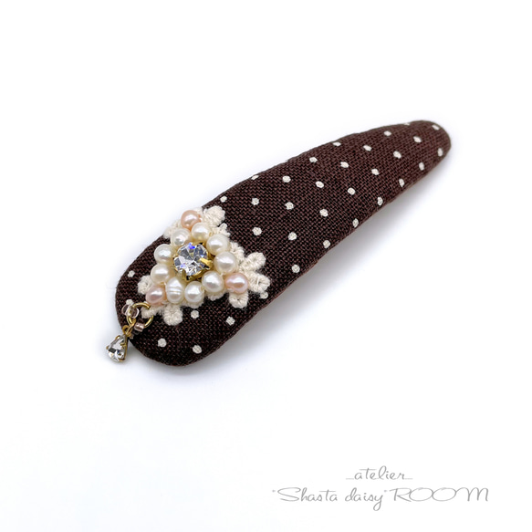 Freshwater Pearl&Crystal Bijou*长扣式发夹*Big Size*BROWN 第1張的照片