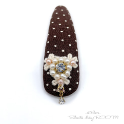 Freshwater Pearl&Crystal Bijou*长扣式发夹*Big Size*BROWN 第4張的照片