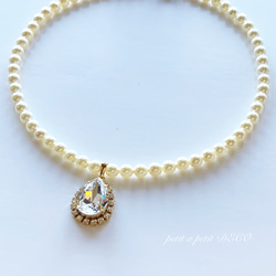 ** 您可以選擇珍珠大小！ ** 閃閃發光的施華洛世奇珍珠婚禮項鍊，搭配大滴珠寶 第4張的照片