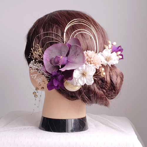 胡蝶蘭と小花の髪飾り 結婚式 成人式 卒業式 花嫁 和装 白無垢