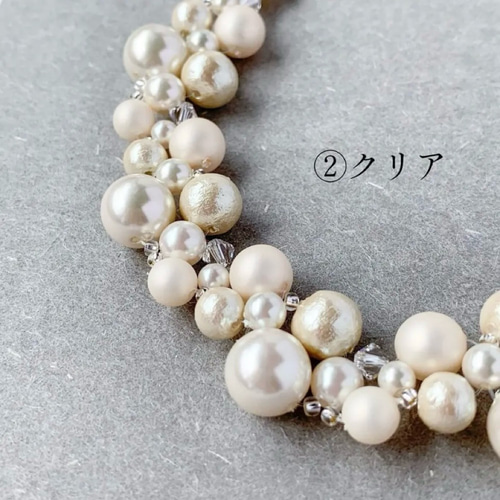 本真珠　パール　2連ブレスレット　バングル　結婚式　卒業式　入学式 選べる3色】ナチュラル/華やかパールブレスレット ＜結婚式