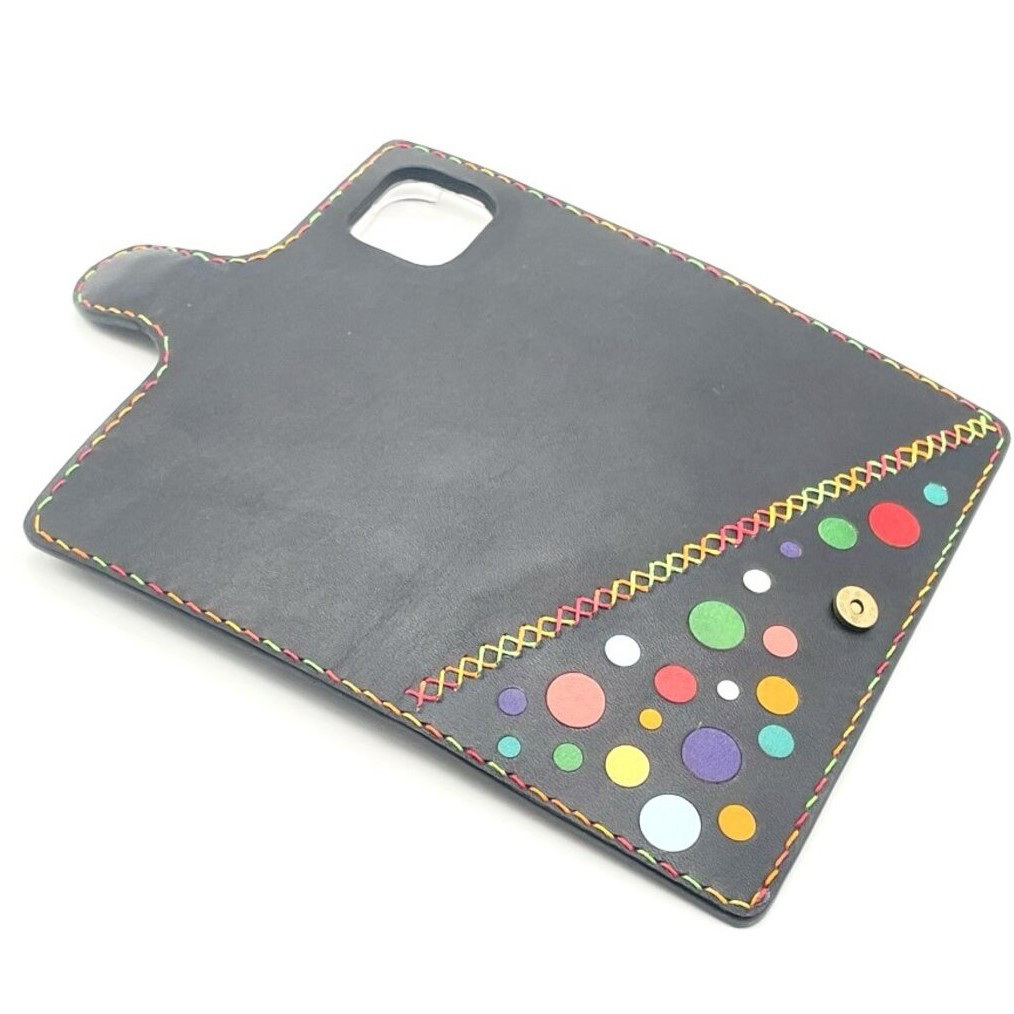 【22色から選べる・全機種対応・名入れ対応】ドット柄 水玉 革製手帳型スマホケース 栃木レザー iPhone galax