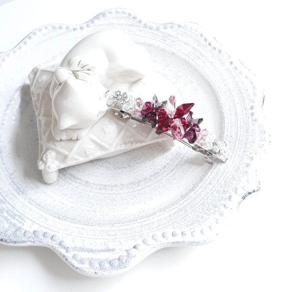 Xiang クリスタル グラデーション レッド アメジスト ヘアクリップ