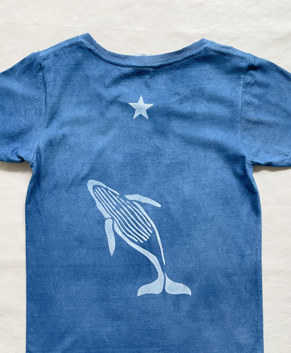 送料無料 "良い人生でシンプルな人生を" GOOD SIMPLE LIFE 藍染Tシャツ 鯨　クジラ ムラ染め 4枚目の画像