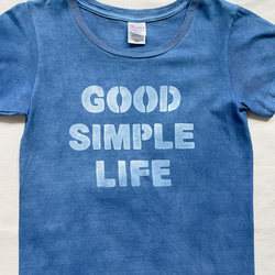 送料無料 "良い人生でシンプルな人生を" GOOD SIMPLE LIFE 藍染Tシャツ 鯨　クジラ ムラ染め 3枚目の画像