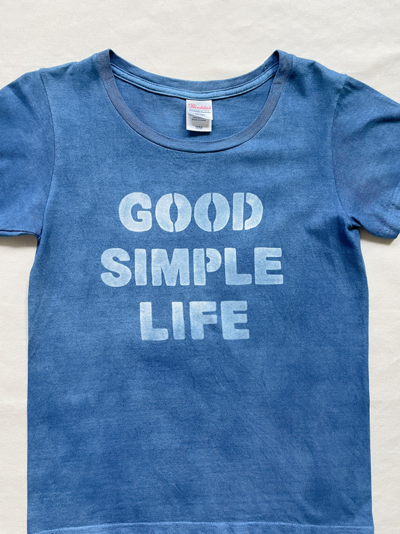 送料無料 "良い人生でシンプルな人生を" GOOD SIMPLE LIFE 藍染Tシャツ 鯨　クジラ ムラ染め 3枚目の画像