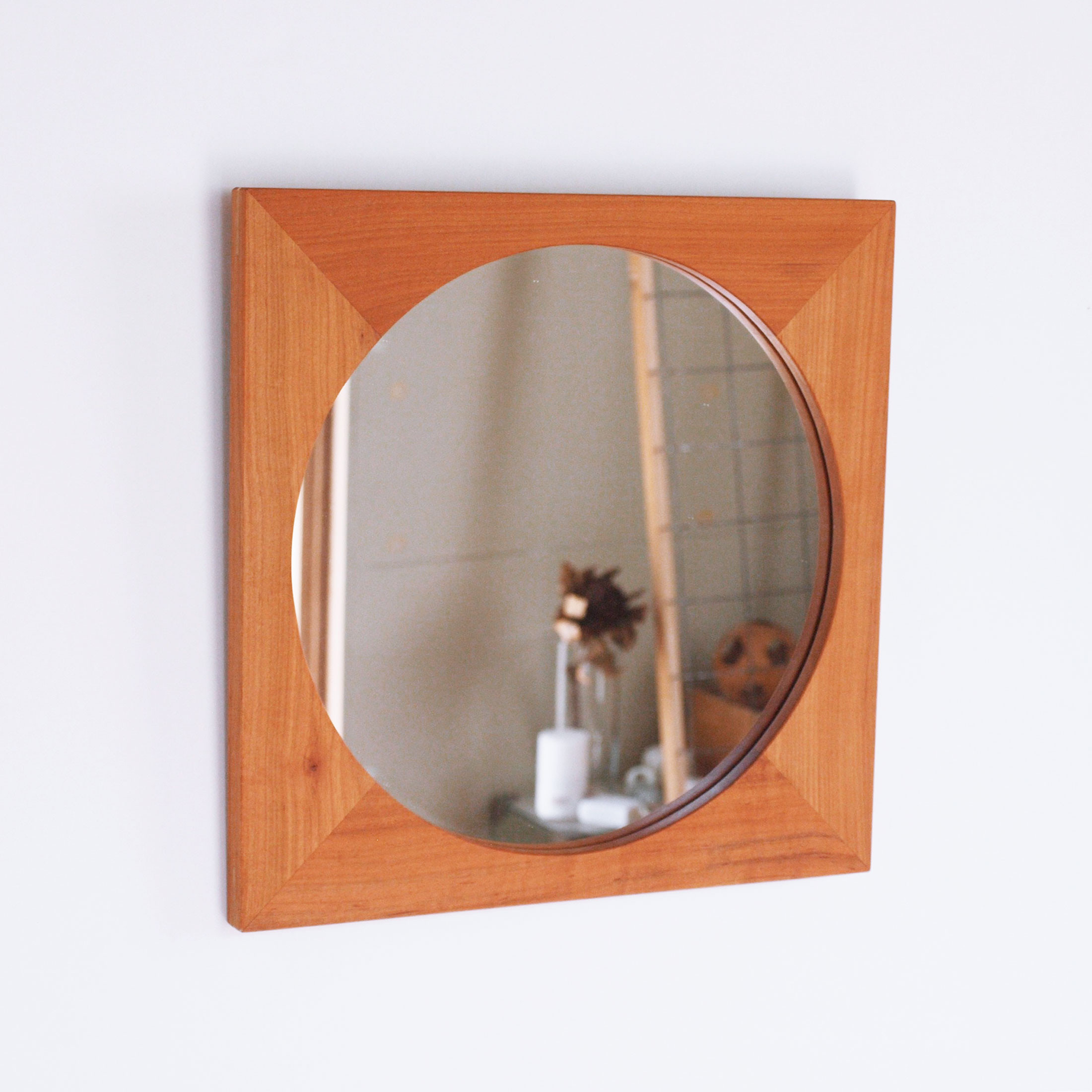 木製 鏡「四角に丸」桜材20 ミラー ドレッサー・ミラー・鏡台 木工 木