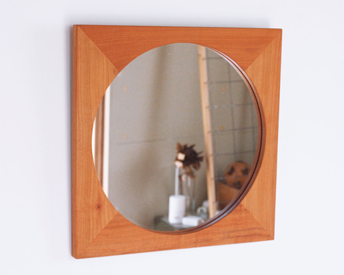 木製 鏡「四角に丸」桜材20 ミラー ドレッサー・ミラー・鏡台 木工 木