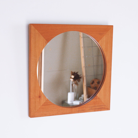 木製 鏡「四角に丸」桜材20 ミラー ドレッサー・ミラー・鏡台 木工 木
