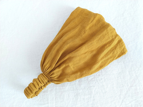 亞麻頭巾...芥末色...透明 第5張的照片