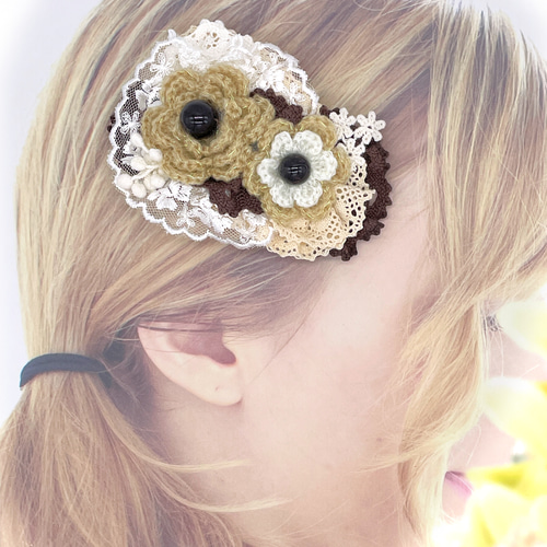 バレッタ　大人可愛い♡ ハンドメイド　ナチュラル バレッタ大人可愛い♡ ハンドメイドナチュラル