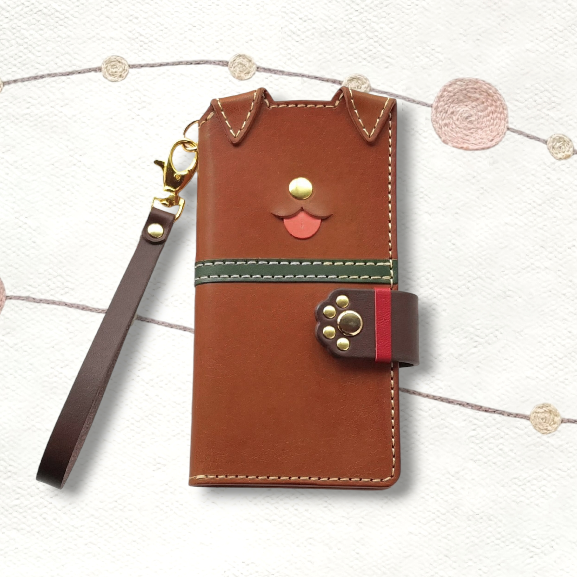 【雑誌#3いぬまみれ掲載作品】Leather sumyaho case＊手帳型 垂れ耳犬のレザースマホケース／全機種