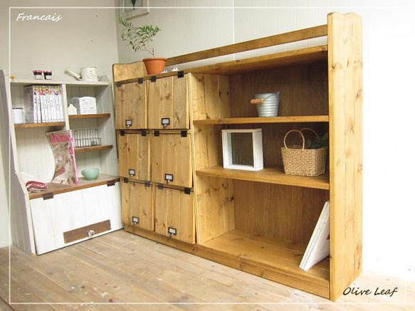 サイズオーダー可！超ワイド6枚パタパタキャビネットシャビー