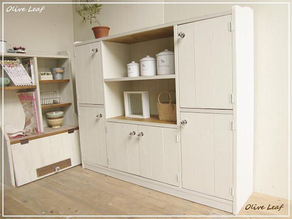 サイズオーダー可！超ワイドキャビネット○シャビーホワイト無垢材