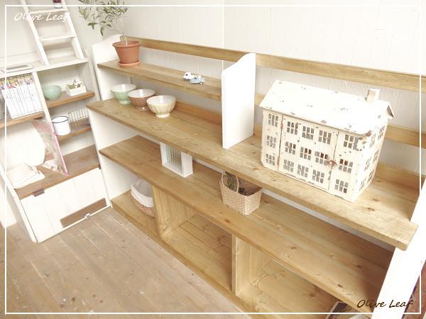 ※送料がかなり安くなりました！サイズオーダー可！●超ワイドラックＷ130飾り棚●シャビーホワイト●受注製作