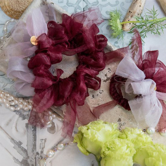 美酒～彩色花漾編織髮圈 / 髮飾 / 細髮圈 / hair accessories / scrunchies 第12張的照片