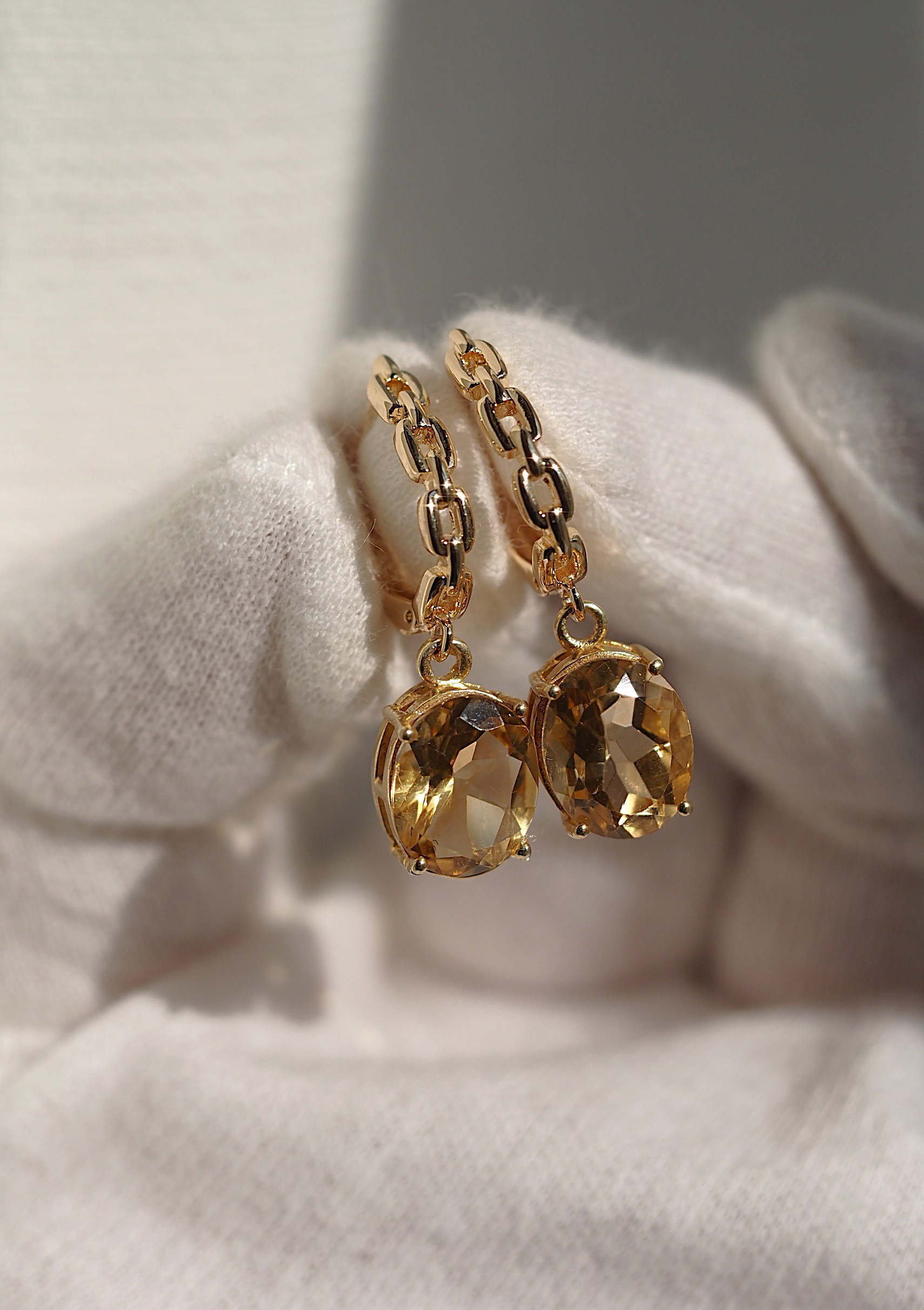 シトリン11 　K14gf製チェーンループピアス❀(オーバル）