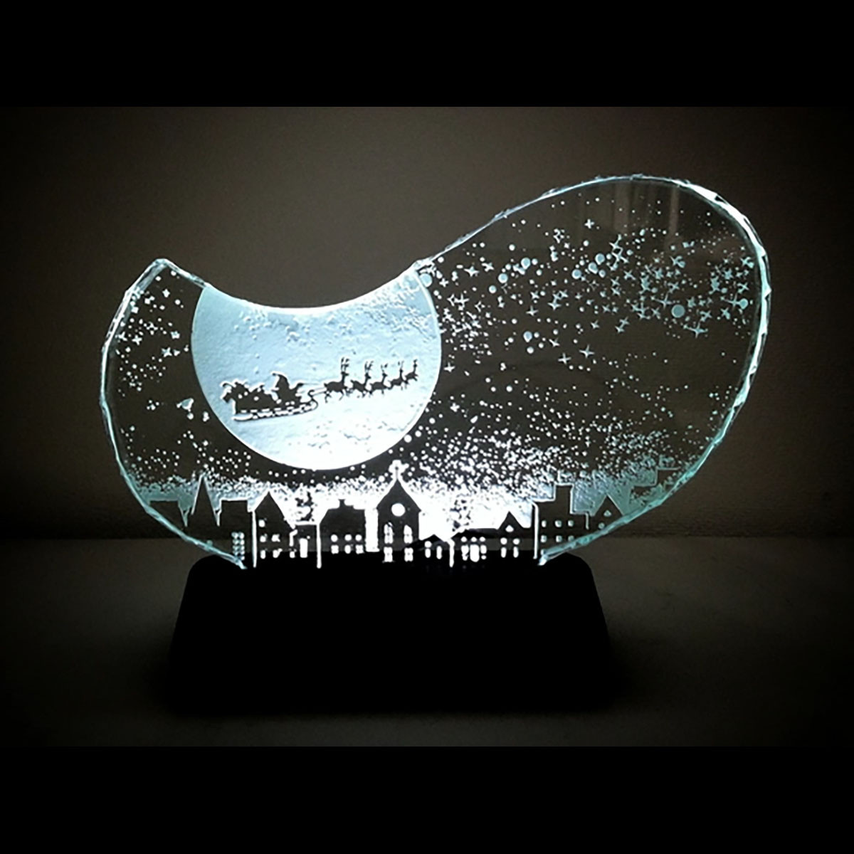 クリスマスのガラスエッチングパネル Mサイズ・LEDスタンドセット