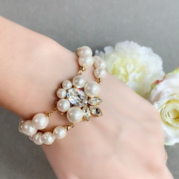 ナチュラル/パール2連ブレスレット/Ranunculus＜結婚式 七五三 卒業式