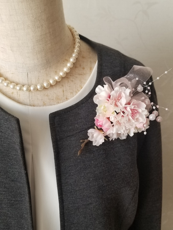桜のコサージュ　パール♪ 1枚目の画像