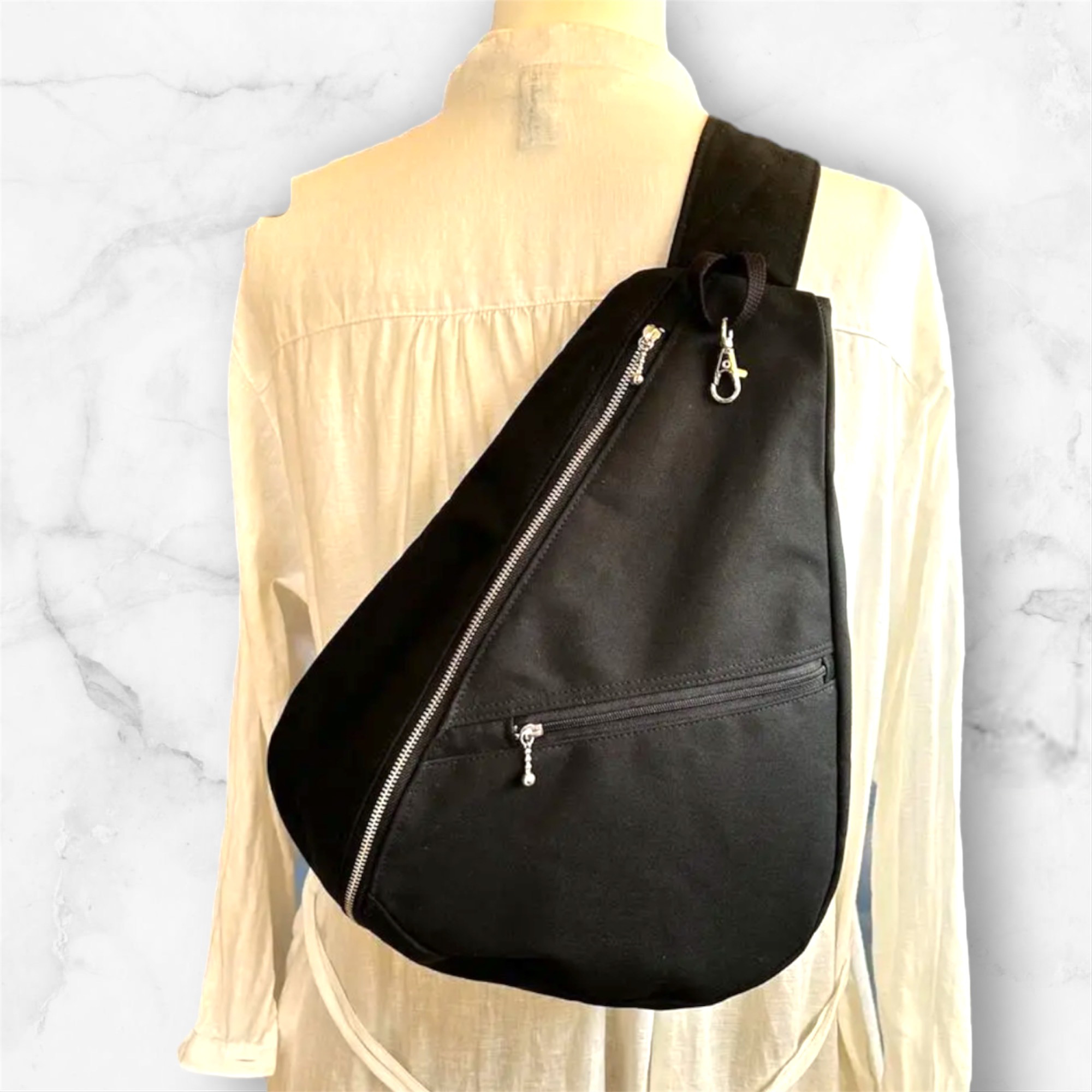 帆布 しずく型 ワンショルダーバック ボディバック　ショルダーバック　通院　長さ調節可能 黒19番　色変更可能　全43色