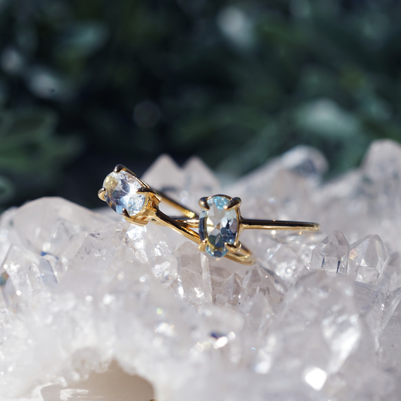 アクアマリン6mmのオーバルファセット爪留めリング・縦横可　～海の水 5枚目の画像