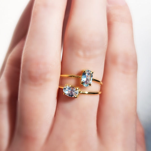 アクアマリン6mmのオーバルファセット爪留めリング・縦横可　～海の水 2枚目の画像